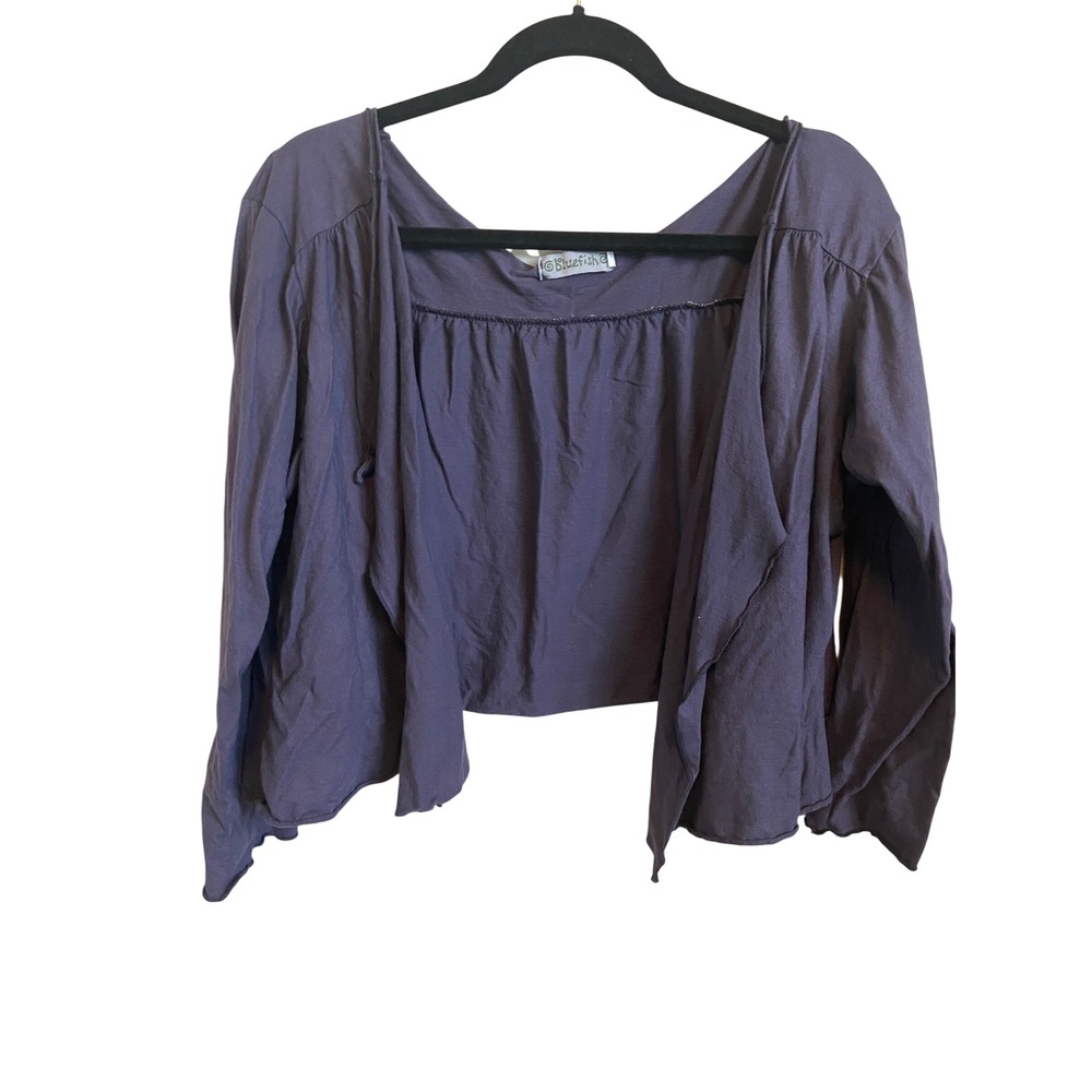 Bluefish Organic Cotton Cropped Open Front Cardigan Top Slate Purple Size 2 USA